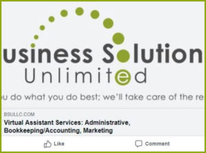 Unoptimized Business Solutions Unlimited homepage Facebook image showing partial BSU logo.